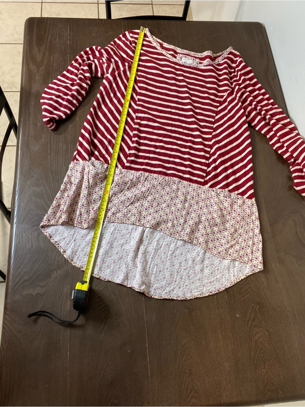 Lange Maroon and White Striped Mixed-Print Top